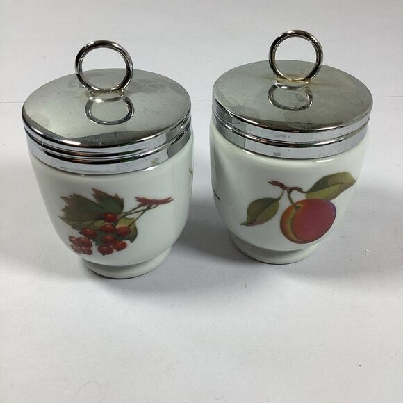 2 Royal Worcester Porcelain Egg Coddler Evesham Gold England - Picture 1 of 8